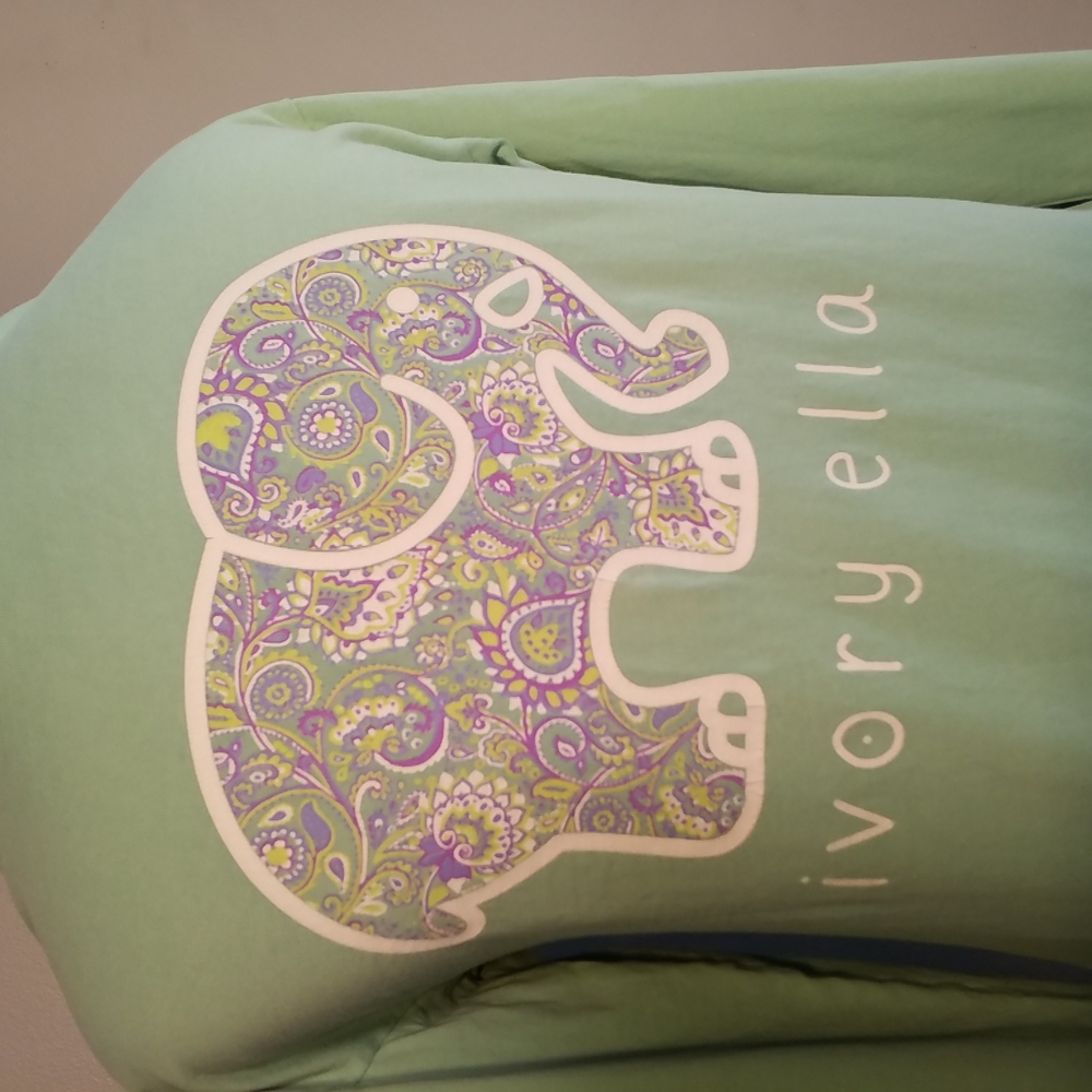 IVORY ELLA S Long Sleeve Shirt Teal Green front pocket Paisley Elephant back